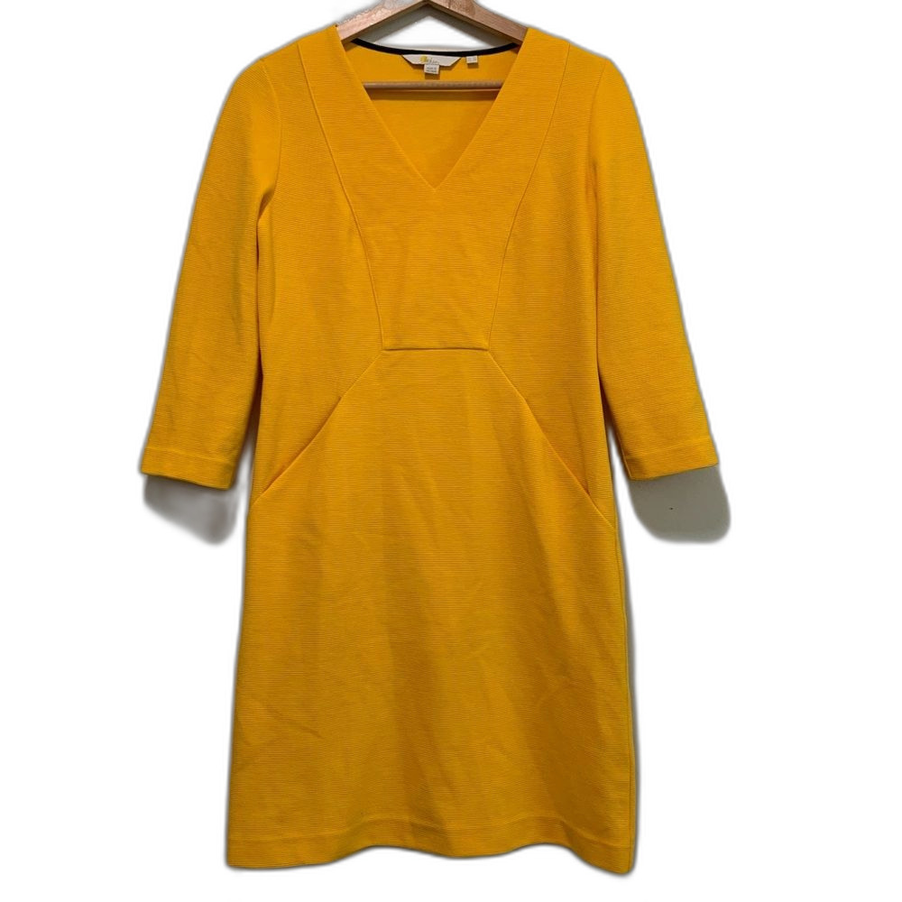 Boden Brontë Ottoman Yellow V-Neck Sheath Dress 3/4 Sleeve size 4
